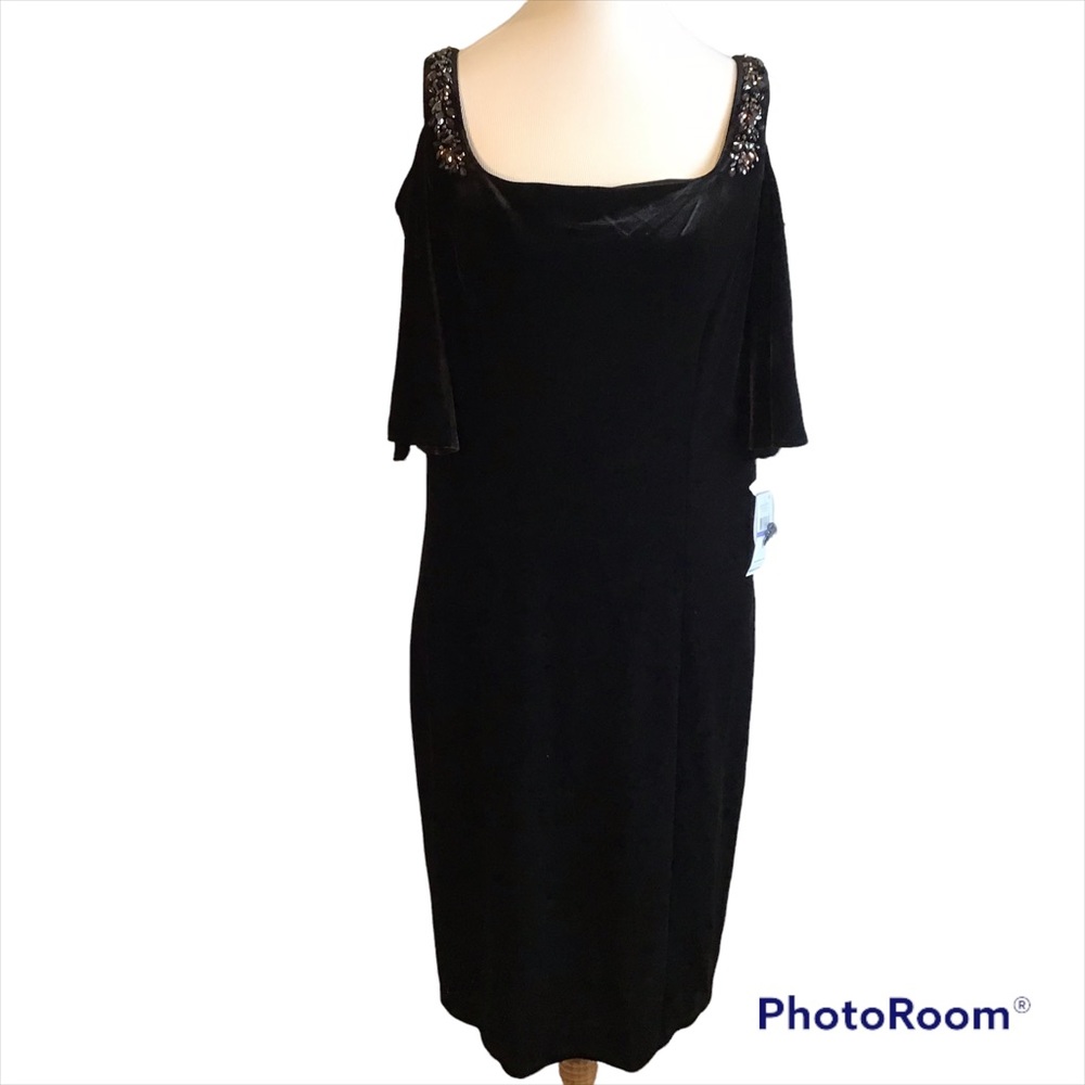 Dress 18 NWT $159 Black Beaded Straps MIDI by Alex Evening